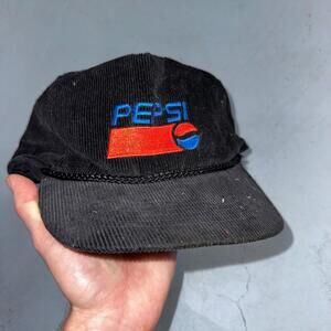 Pepsi VTG Black Corduroy Trucker Hat Cap Snapback Otto 80s 90s Rare Soda